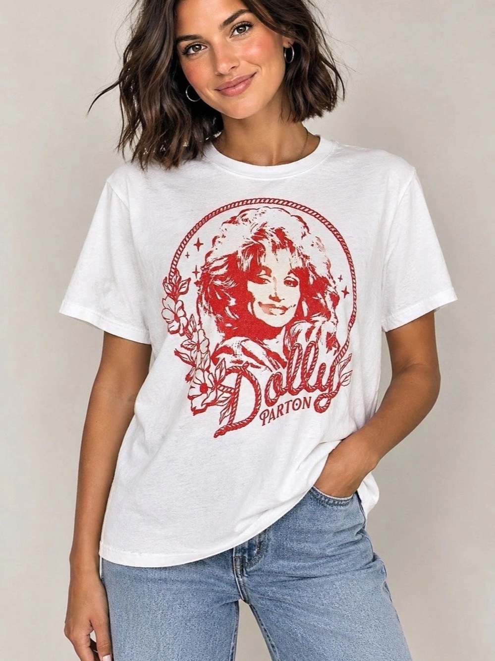 Dolly Parton Women’s 2XL White Red Graphic T-Shirt Country Western Tee